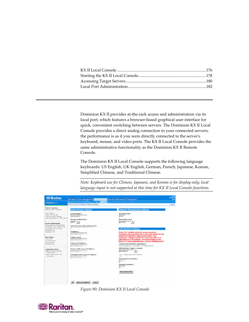 Kx ii local console, Chapter 13 kx ii local console | Raritan Computer DOMINION KX II DKX2-0E-E User Manual | Page 190 / 257