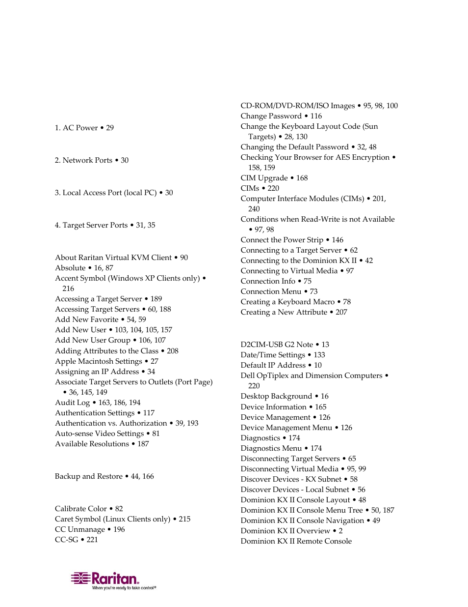 Index | Raritan Computer DOMINION KX II DKX2-0E-E User Manual | Page 251 / 257