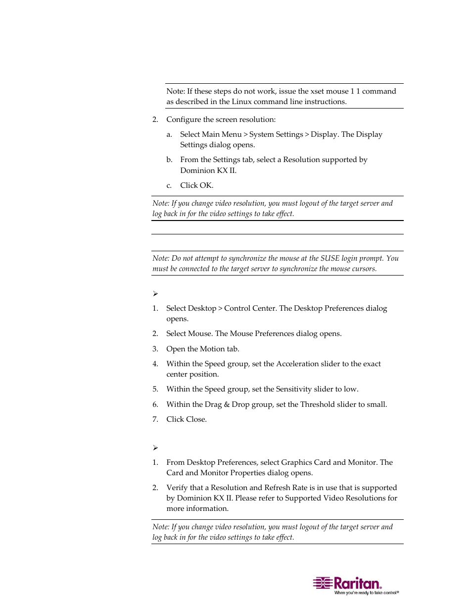 Suse linux 10.1 settings | Raritan Computer DOMINION KX II DKX2-0E-E User Manual | Page 36 / 257