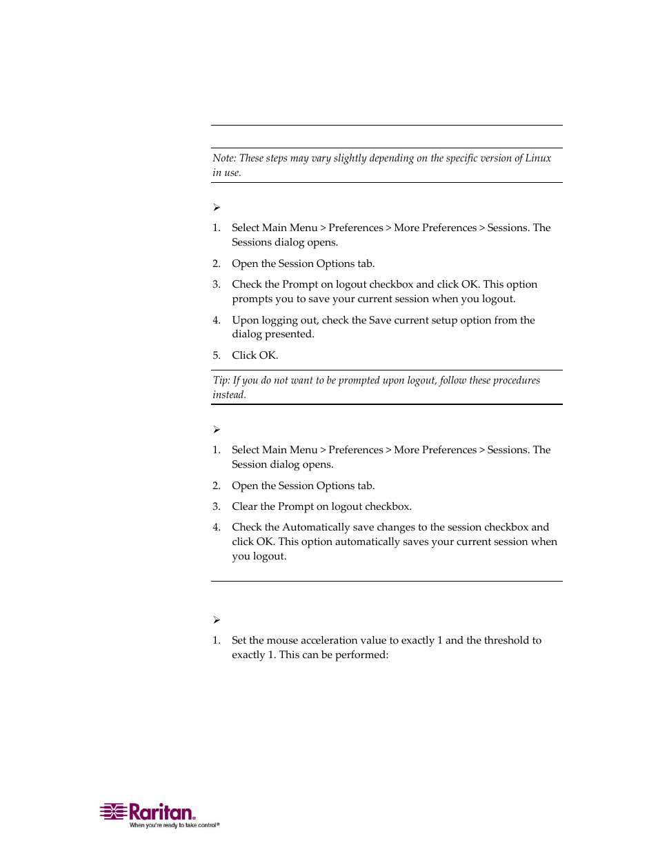 Make linux settings permanent, Sun solaris settings | Raritan Computer DOMINION KX II DKX2-0E-E User Manual | Page 37 / 257