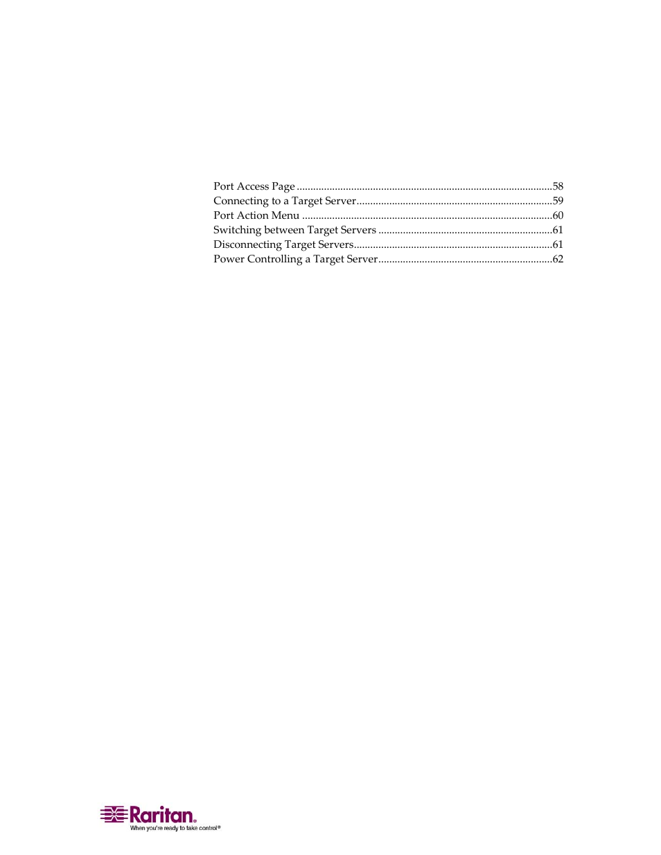 Accessing target servers, Chapter 5 accessing target servers | Raritan Computer DOMINION KX II DKX2-0E-E User Manual | Page 71 / 257