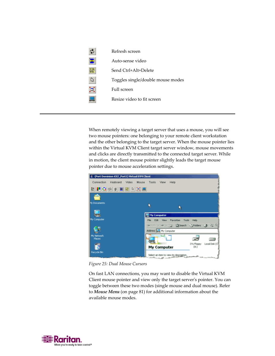 Mouse pointer synchronization | Raritan Computer DOMINION KX II DKX2-0E-E User Manual | Page 81 / 257