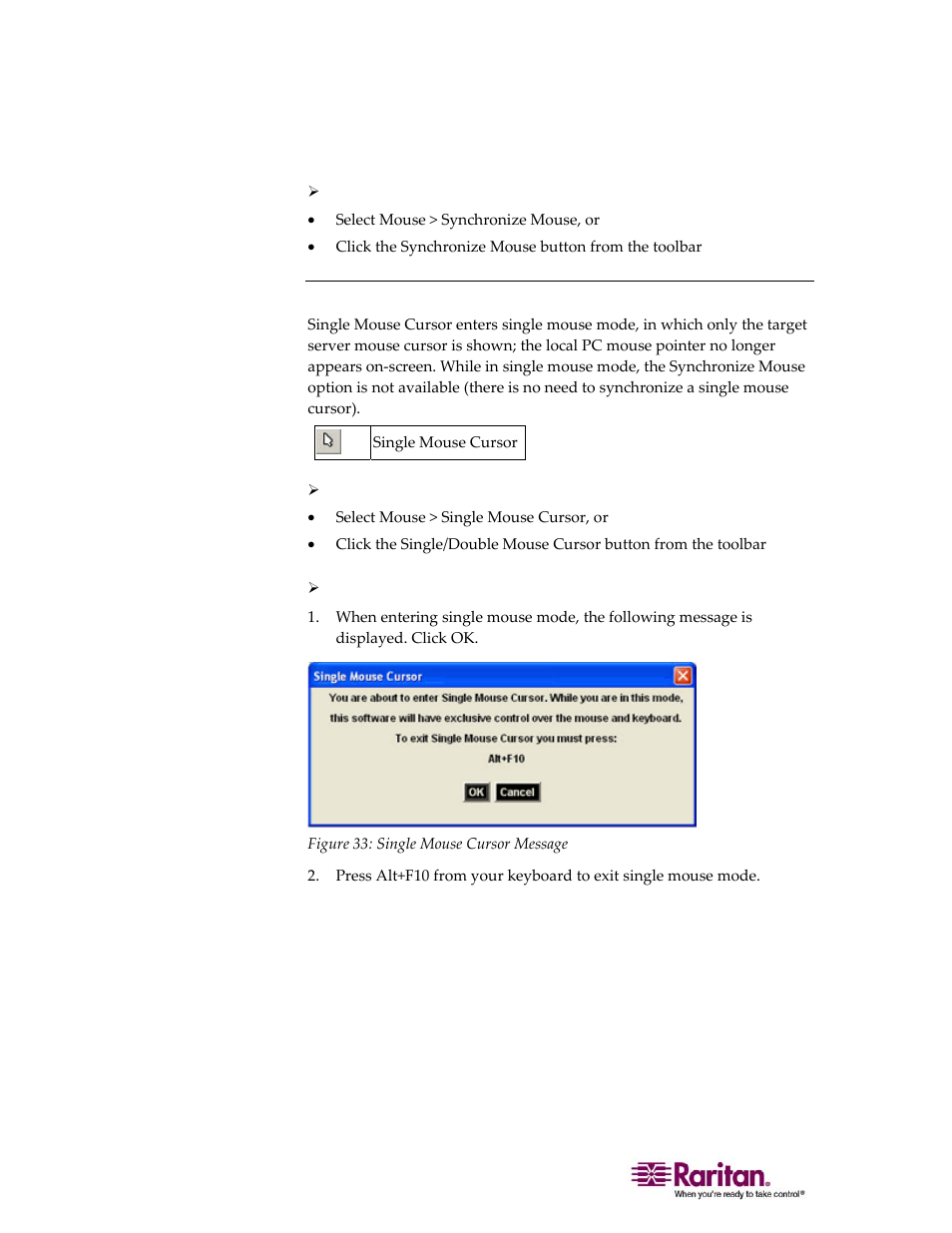 Single mouse cursor | Raritan Computer DOMINION KX II DKX2-0E-E User Manual | Page 96 / 257