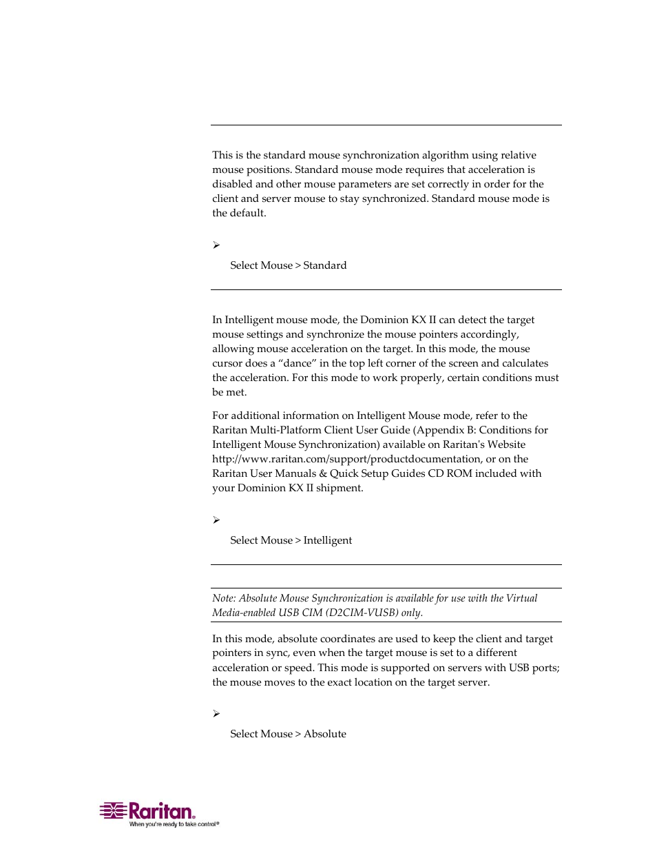 Standard, Intelligent, Absolute | Standard" on | Raritan Computer DOMINION KX II DKX2-0E-E User Manual | Page 97 / 257