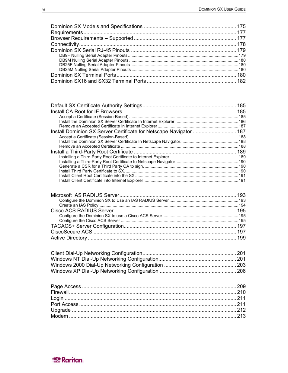 Raritan Computer DOMINION DSX-0N-E User Manual | Page 10 / 233