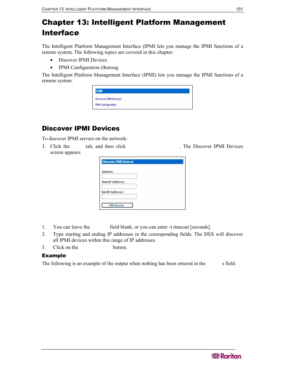 Discover ipmi devices, Example, Figure 90 ipmi screen | Figure 91 discover ipmi devices screen | Raritan Computer DOMINION DSX-0N-E User Manual | Page 169 / 233