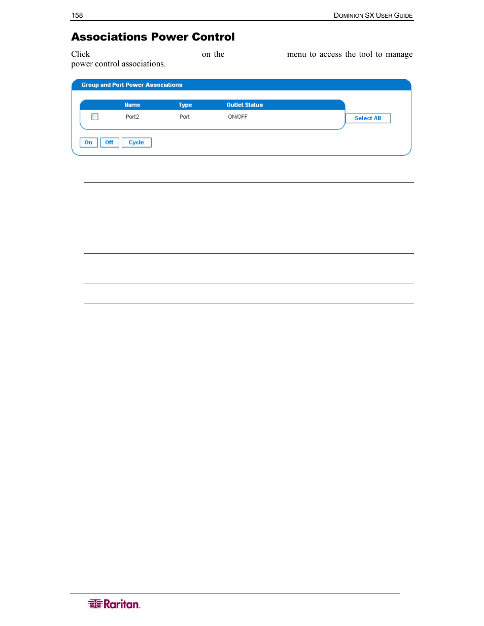Associations power control, Figure 97 associations power control | Raritan Computer DOMINION DSX-0N-E User Manual | Page 176 / 233