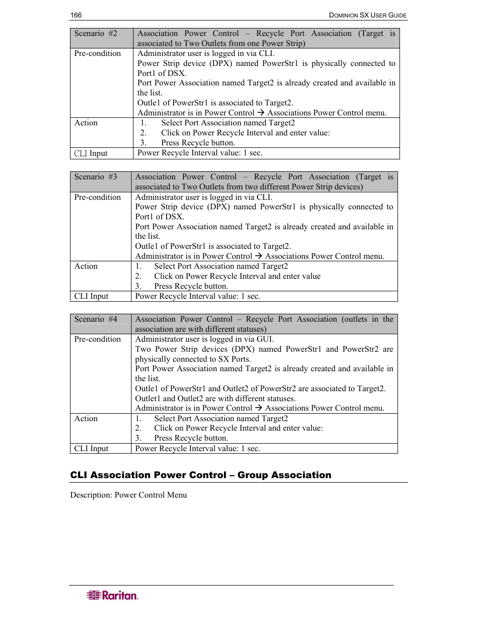Cli association power control – group association | Raritan Computer DOMINION DSX-0N-E User Manual | Page 184 / 233