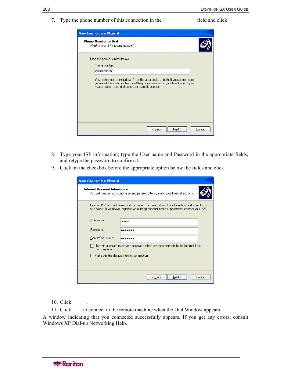 Figure 115 phone number to dial, Figure 116 internet account information | Raritan Computer DOMINION DSX-0N-E User Manual | Page 226 / 233