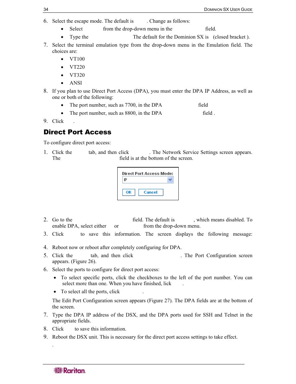 Direct port access, Figure 28 direct port access mode field | Raritan Computer DOMINION DSX-0N-E User Manual | Page 52 / 233