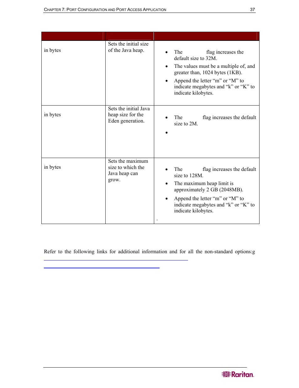 Table 2 java runtime parameters | Raritan Computer DOMINION DSX-0N-E User Manual | Page 55 / 233