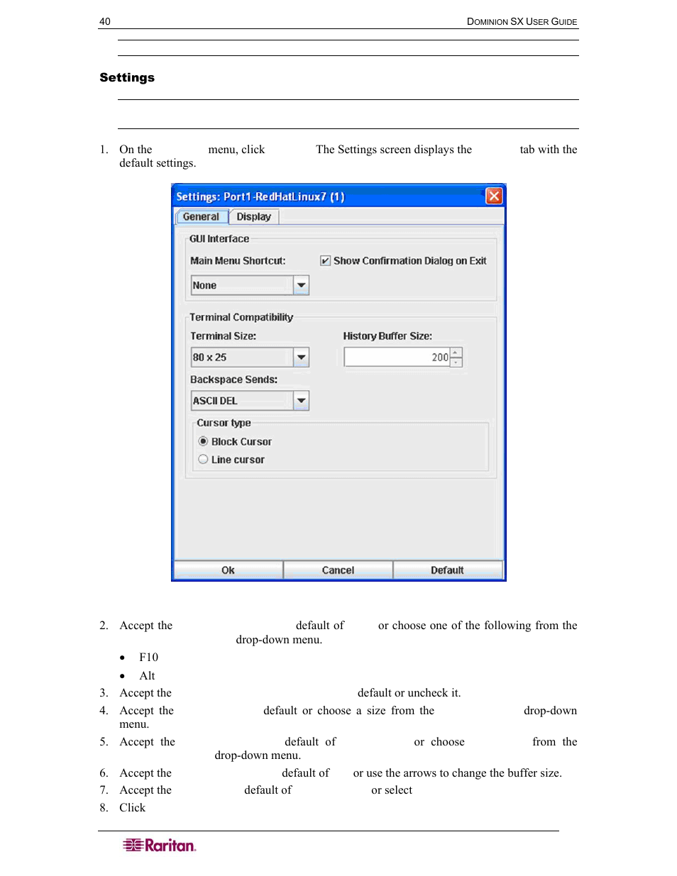 Settings, Figure 34 general settings window | Raritan Computer DOMINION DSX-0N-E User Manual | Page 58 / 233