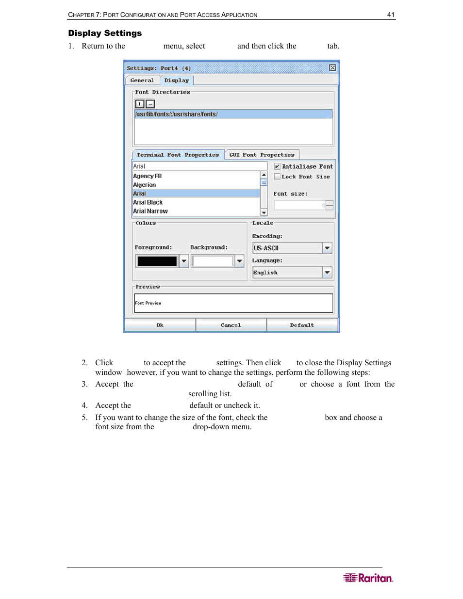 Display settings, Figure 35 display settings window | Raritan Computer DOMINION DSX-0N-E User Manual | Page 59 / 233