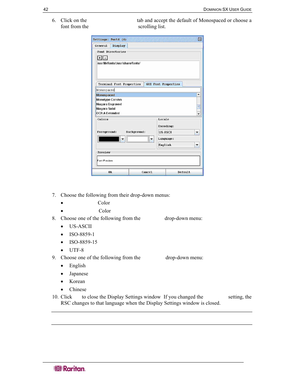 Figure 36 display settings: gui font properties | Raritan Computer DOMINION DSX-0N-E User Manual | Page 60 / 233