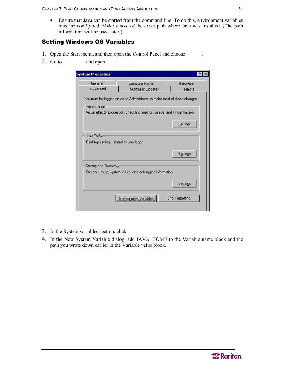 Setting windows os variables, Figure 44 windows os: system properties | Raritan Computer DOMINION DSX-0N-E User Manual | Page 69 / 233