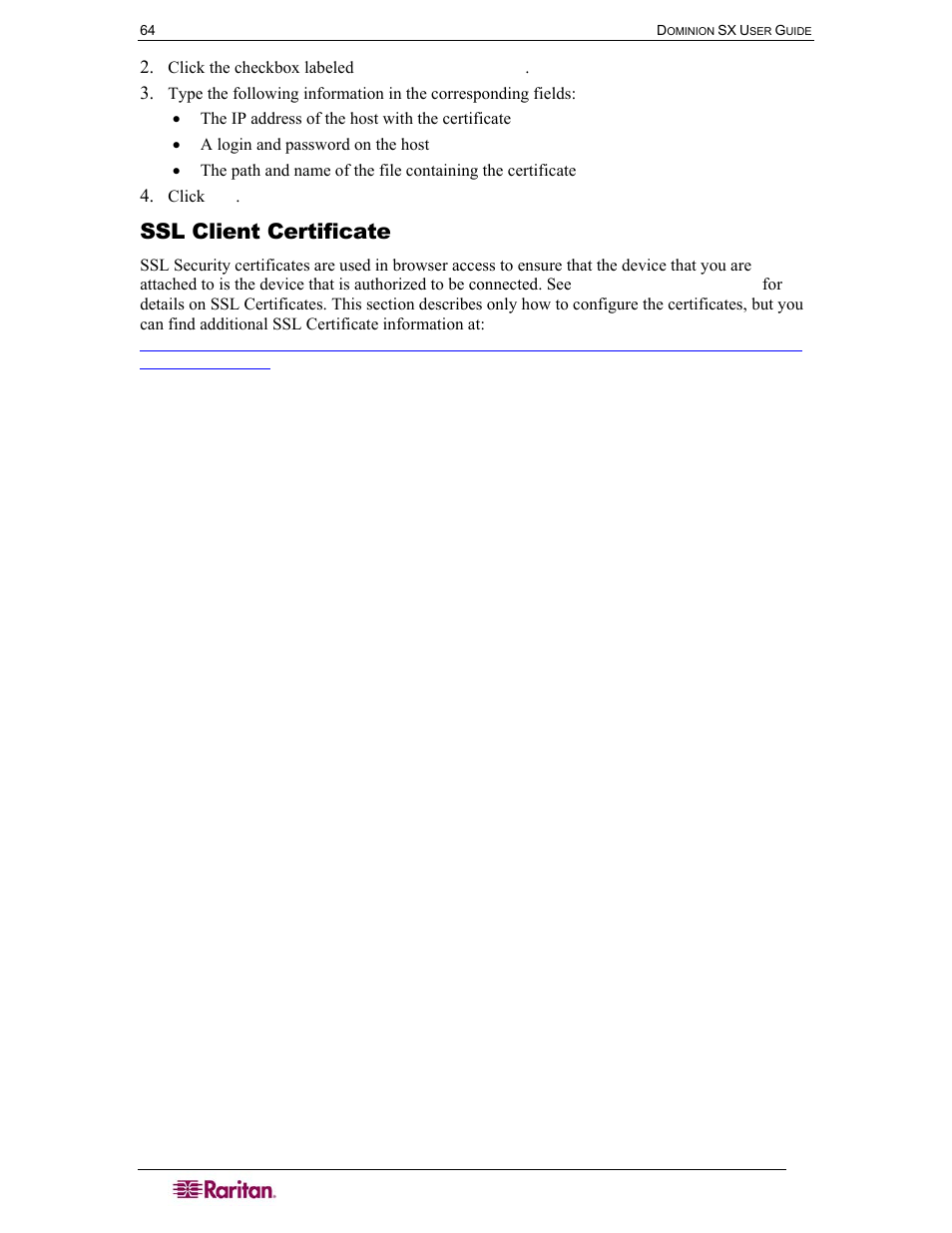 Ssl client certificate | Raritan Computer DOMINION DSX-0N-E User Manual | Page 82 / 233