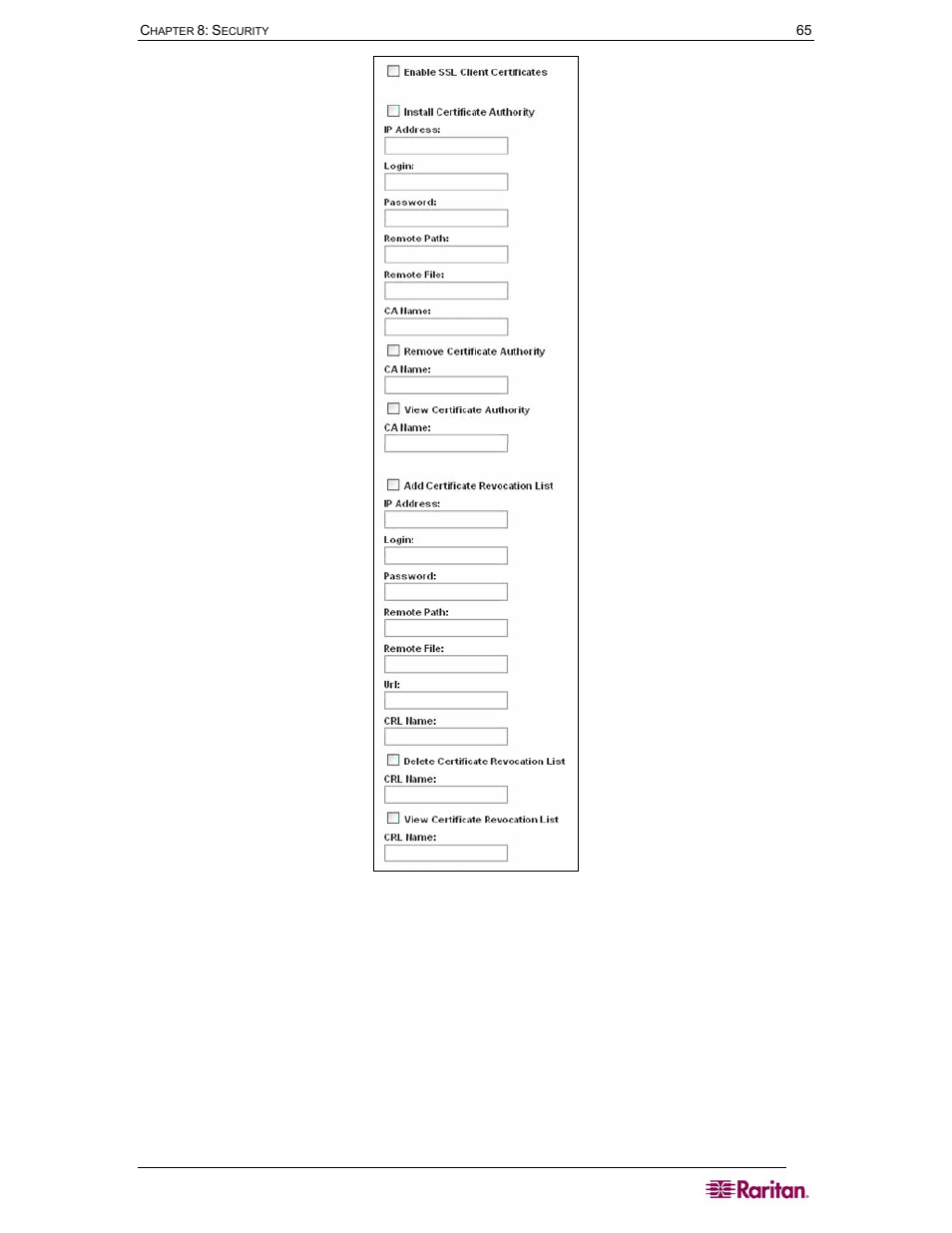 Figure 59 ssl client certificate screen | Raritan Computer DOMINION DSX-0N-E User Manual | Page 83 / 233