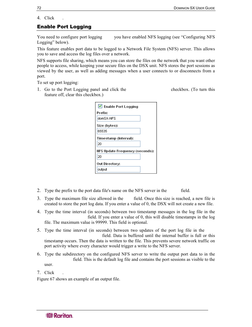 Enable port logging, Figure 66 port logging panel | Raritan Computer DOMINION DSX-0N-E User Manual | Page 90 / 233