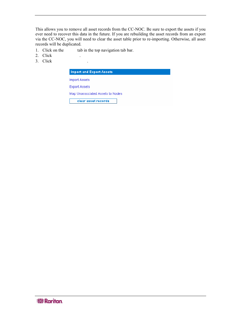 Clear all asset records, Figure 117 clear all asset records | Raritan Computer COMMANDCENTER NOC User Manual | Page 104 / 156