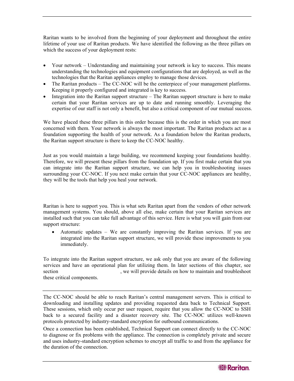 Appendix b: troubleshooting, The raritan support structure, The cc-noc’s ability to ssh to raritan | Raritan Computer COMMANDCENTER NOC User Manual | Page 117 / 156