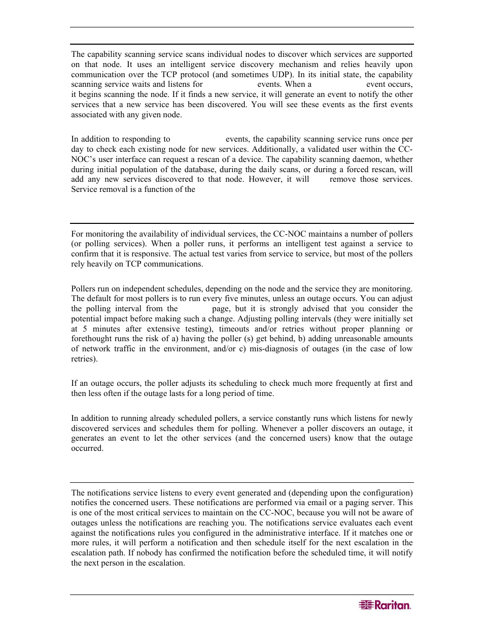 Capability scanning, Pollers, Notifications | Raritan Computer COMMANDCENTER NOC User Manual | Page 119 / 156