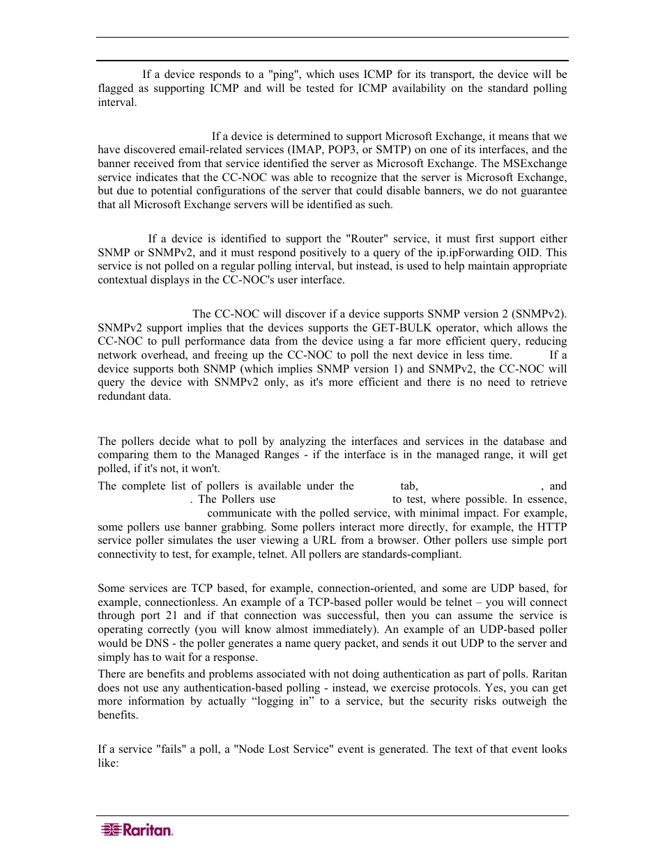 Why can’t my cc-noc manage x service, Pollers | Raritan Computer COMMANDCENTER NOC User Manual | Page 124 / 156