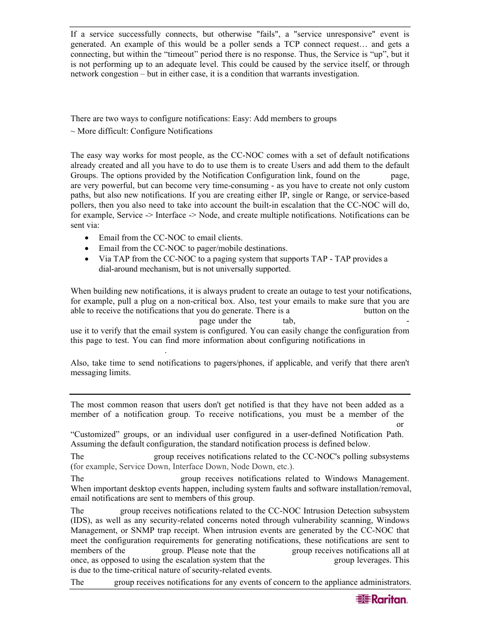 Notifications, Why am i not receiving notifications | Raritan Computer COMMANDCENTER NOC User Manual | Page 125 / 156
