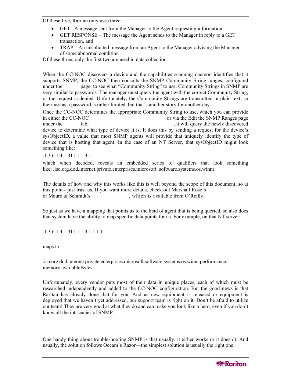 Troubleshooting snmp data collection | Raritan Computer COMMANDCENTER NOC User Manual | Page 127 / 156