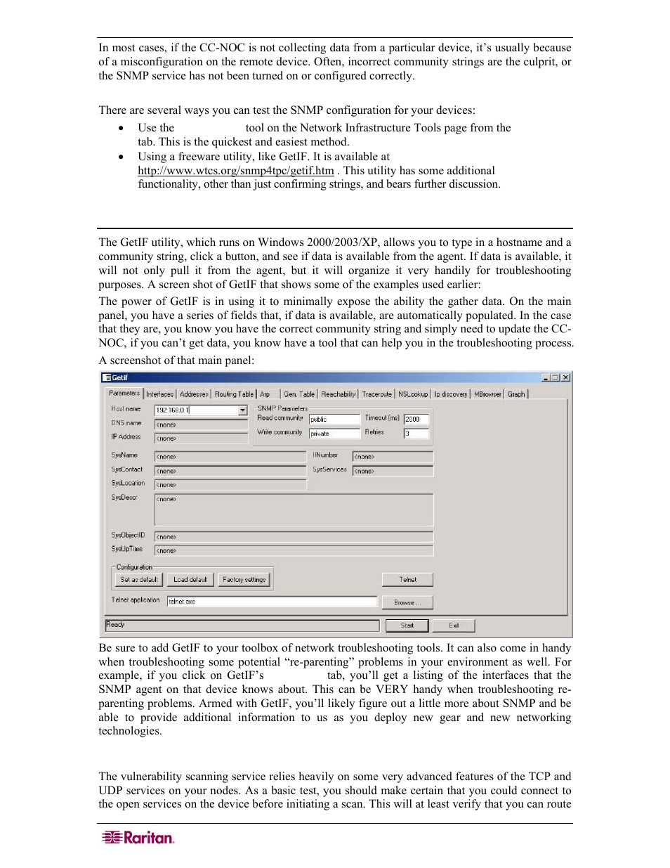 Getif, Vulnerability scanning | Raritan Computer COMMANDCENTER NOC User Manual | Page 128 / 156