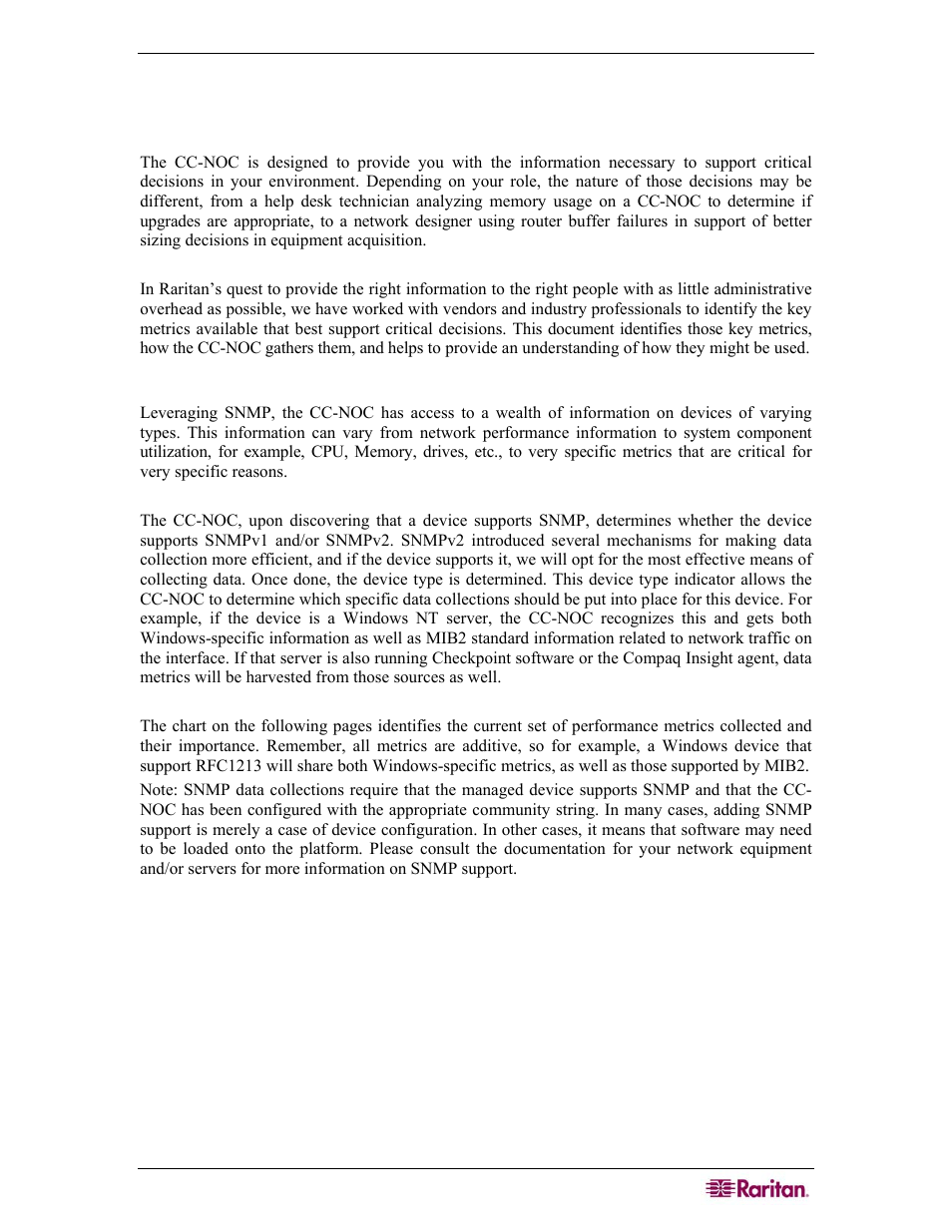 Appendix c: performance monitoring, Overview, Snmp data collection | Raritan Computer COMMANDCENTER NOC User Manual | Page 133 / 156