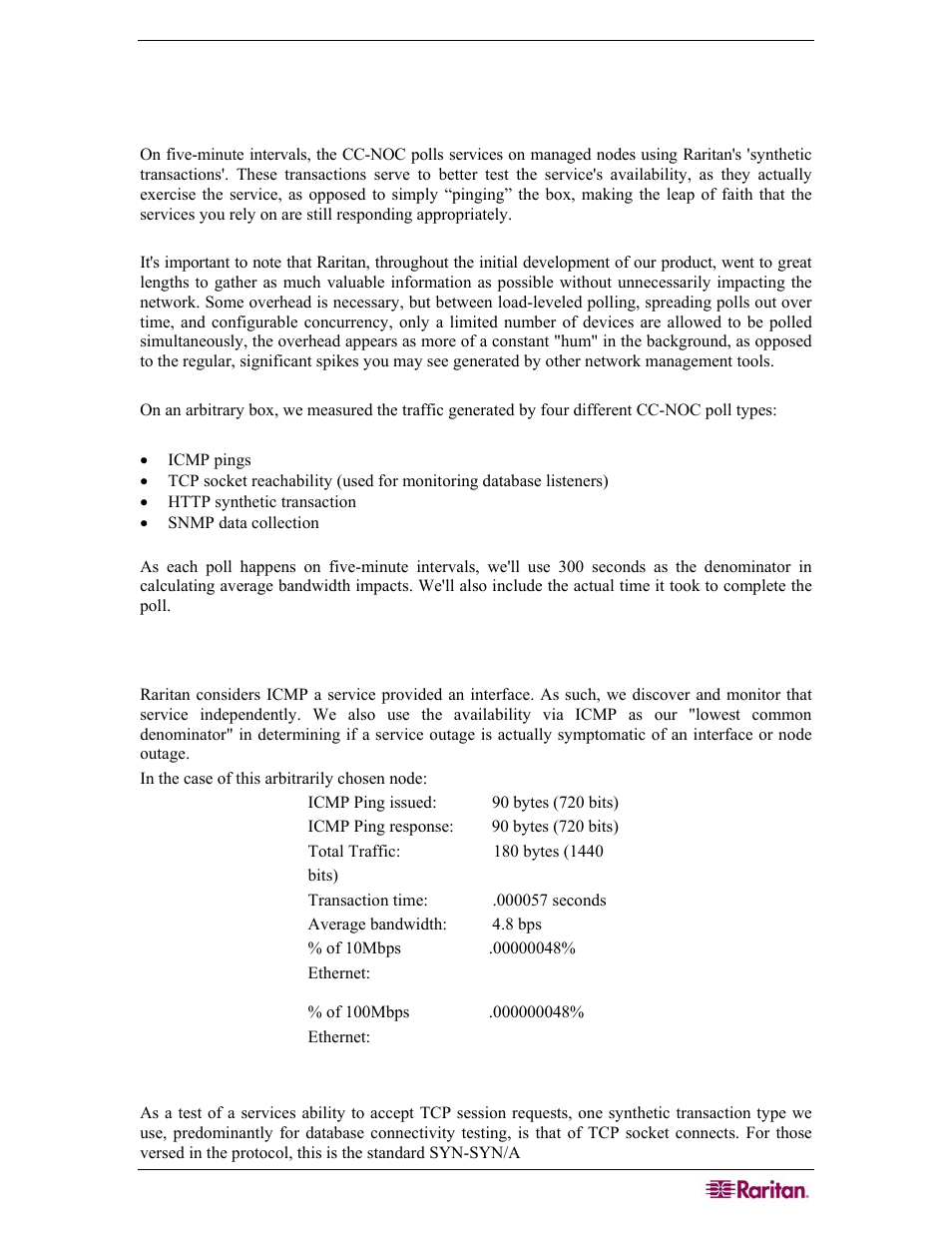 Icmp pings, Tcp socket reachability | Raritan Computer COMMANDCENTER NOC User Manual | Page 151 / 156