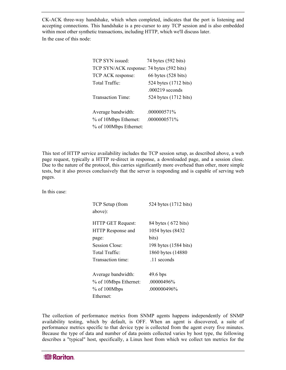 Http synthetic transaction, Snmp data collection | Raritan Computer COMMANDCENTER NOC User Manual | Page 152 / 156
