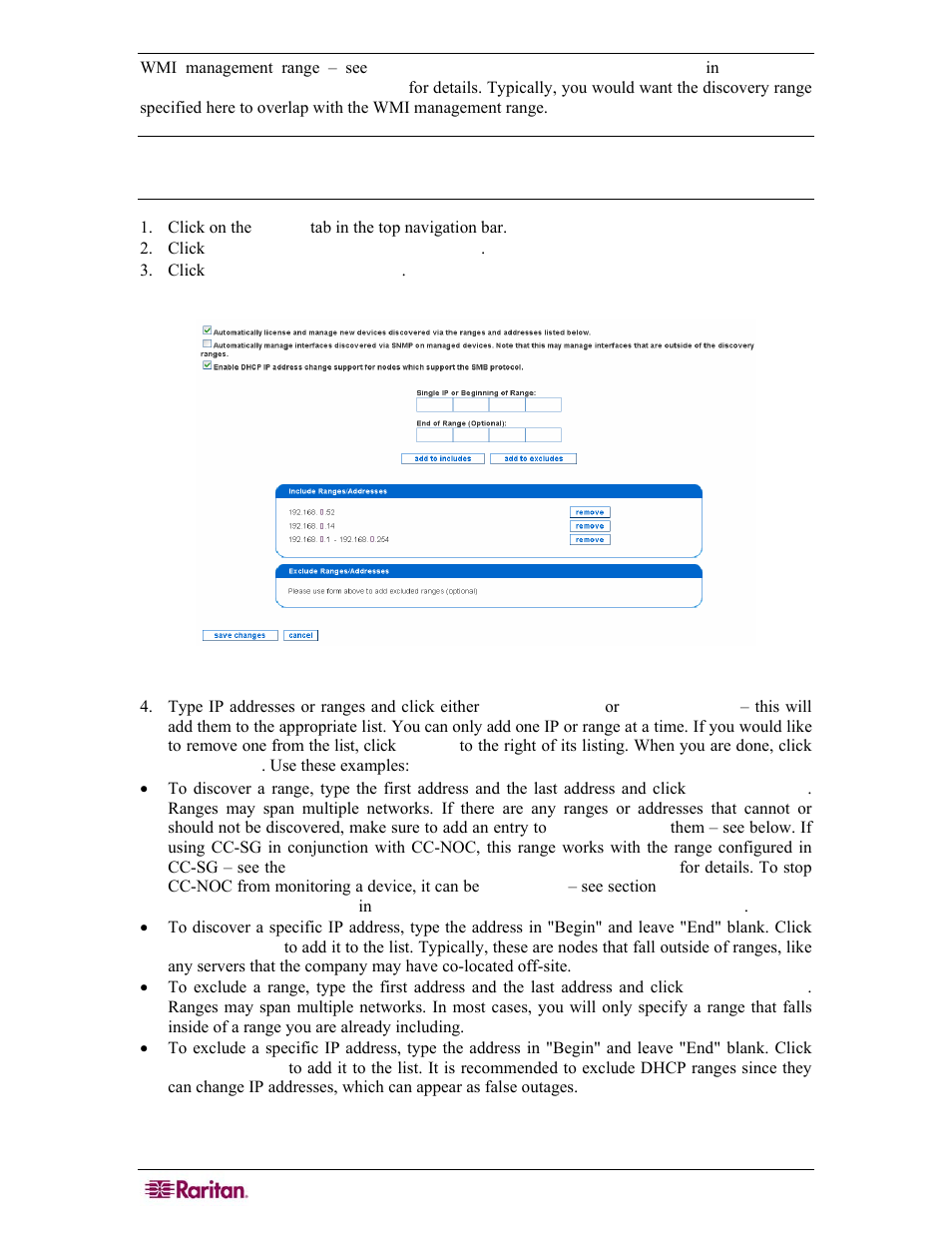 Figure 7 edit discovery ranges | Raritan Computer COMMANDCENTER NOC User Manual | Page 26 / 156
