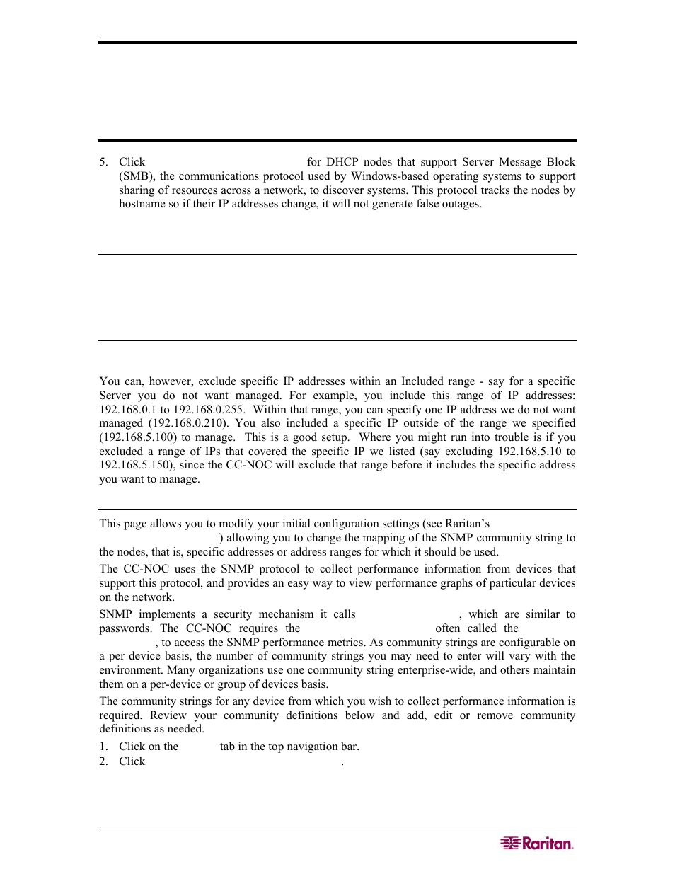 Example, Edit snmp ranges | Raritan Computer COMMANDCENTER NOC User Manual | Page 27 / 156
