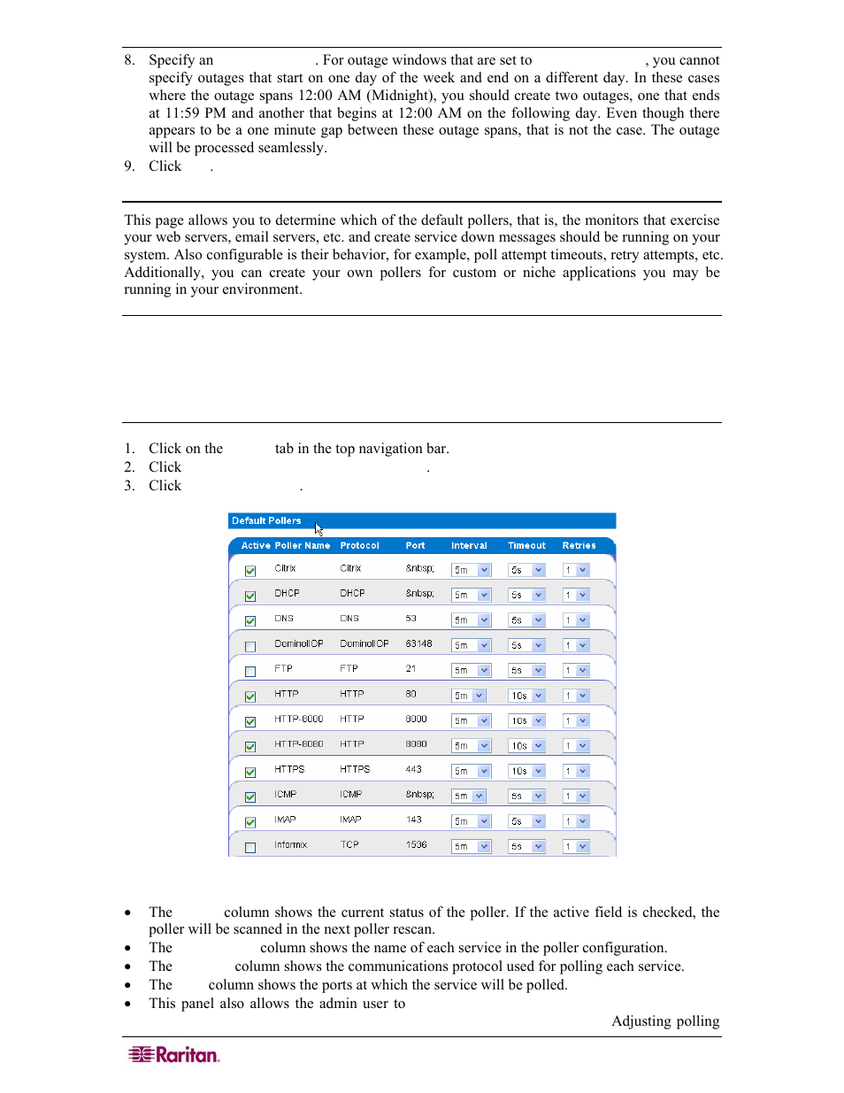 Configure pollers, Figure 12 configure pollers | Raritan Computer COMMANDCENTER NOC User Manual | Page 30 / 156