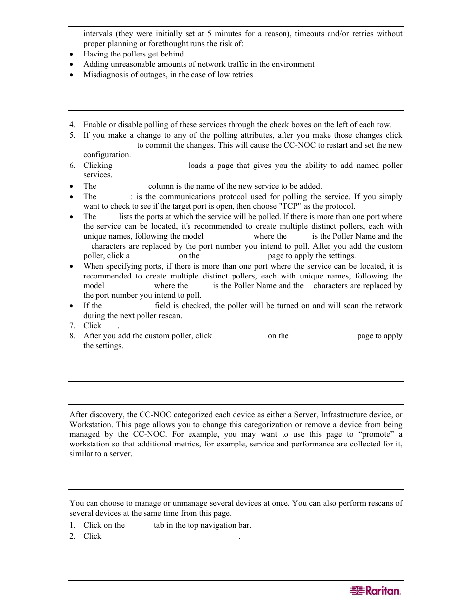 Manage, unmanage, rescan, or delete devices | Raritan Computer COMMANDCENTER NOC User Manual | Page 31 / 156