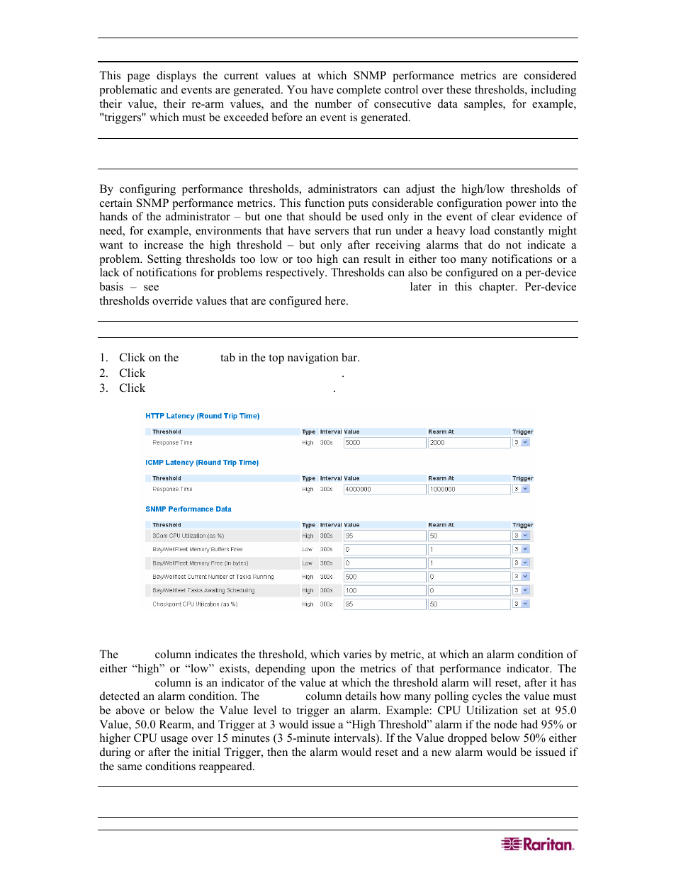 Configure performance thresholds, Figure 15 configure performance thresholds | Raritan Computer COMMANDCENTER NOC User Manual | Page 33 / 156