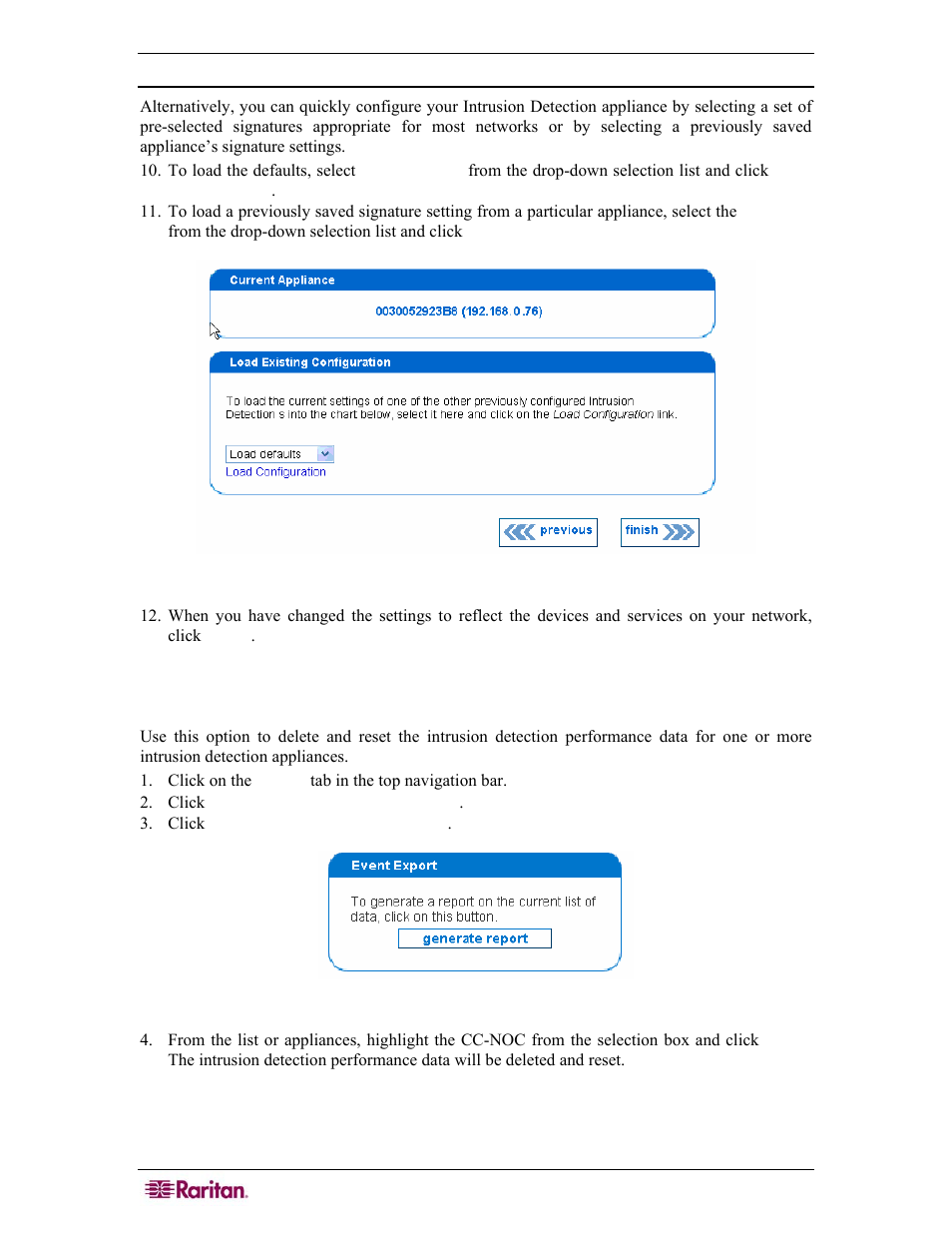 Delete intrusion detection performance data, Figure 65 load intrusion detection settings | Raritan Computer COMMANDCENTER NOC User Manual | Page 64 / 156