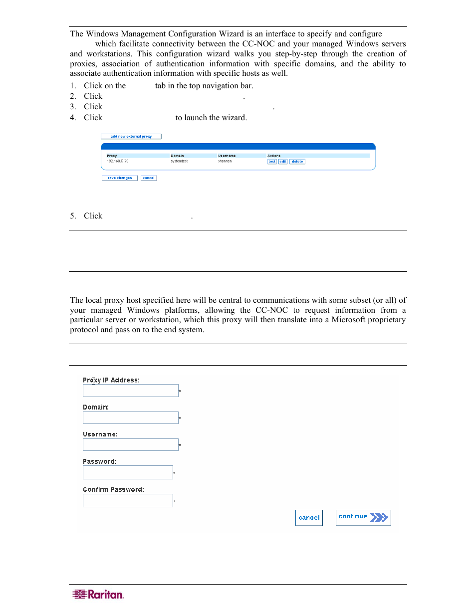 Identifying local proxy, Figure 72 specifying proxy host information | Raritan Computer COMMANDCENTER NOC User Manual | Page 70 / 156