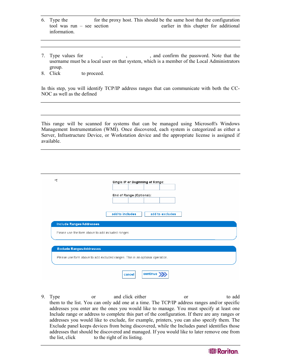 Specifying windows management ranges, Figure 73 specifying proxy host information, Specifying windows management ranges in | Raritan Computer COMMANDCENTER NOC User Manual | Page 71 / 156