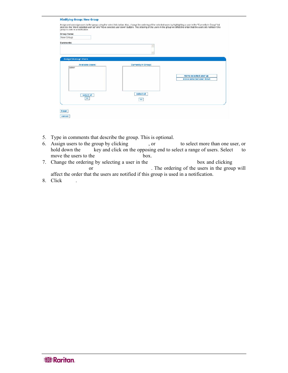Figure 99 assigning users to a notification group | Raritan Computer COMMANDCENTER NOC User Manual | Page 92 / 156