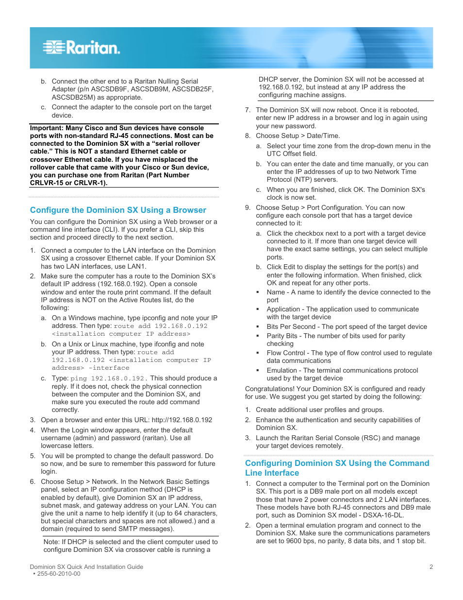 Configure the dominion sx using a browser | Raritan Computer Server User Manual | Page 2 / 3