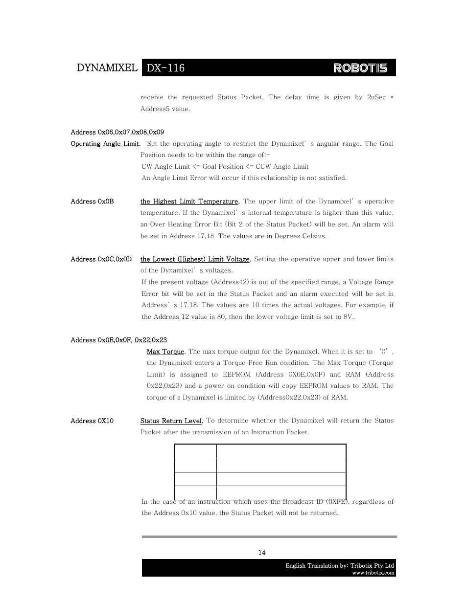 Dynamixel dx-116 | Robotis DX-116 User Manual | Page 15 / 40