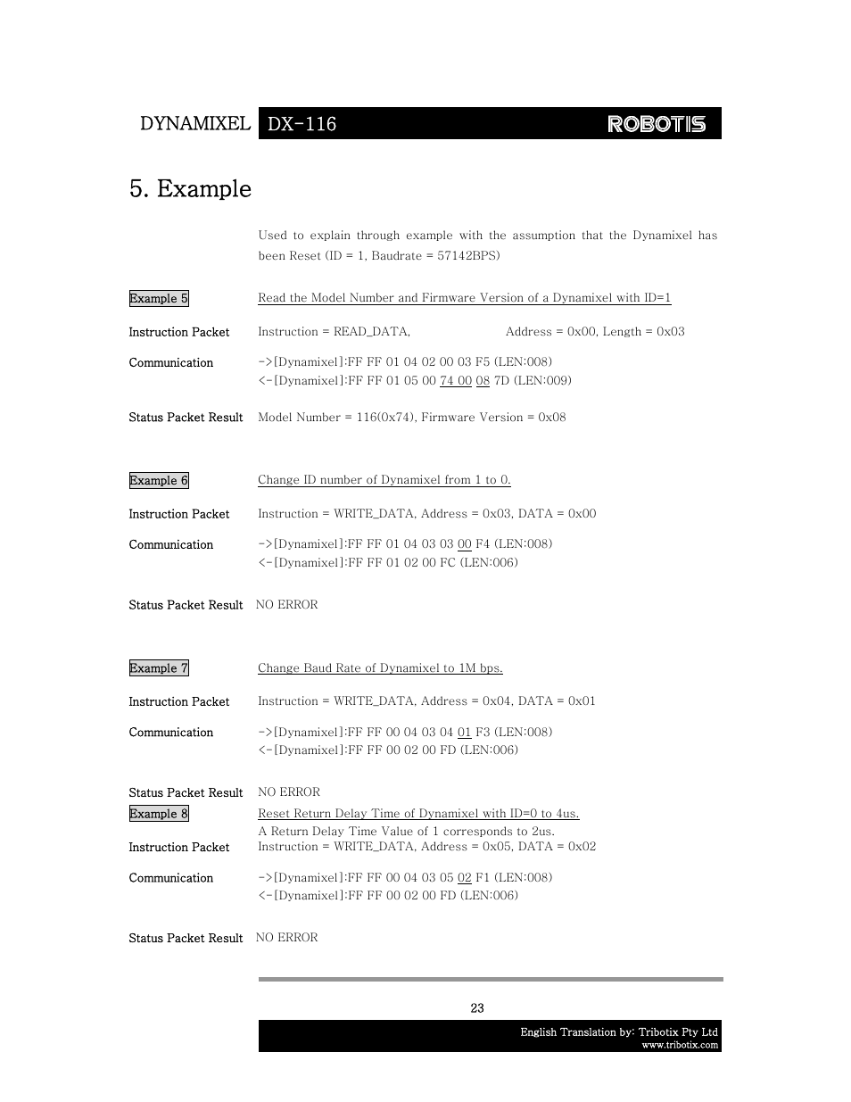 Example, Dynamixel dx-116 | Robotis DX-116 User Manual | Page 24 / 40