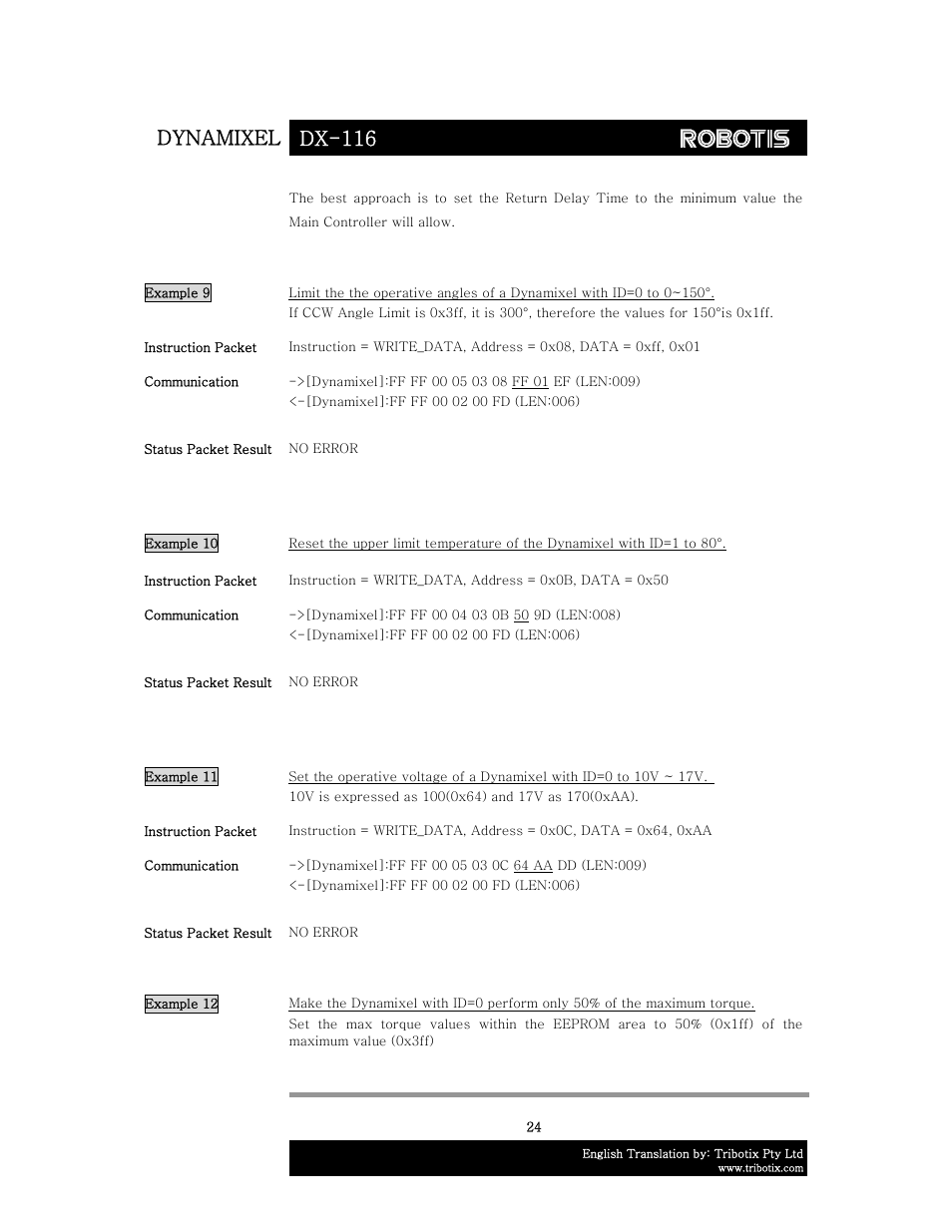 Dynamixel dx-116 | Robotis DX-116 User Manual | Page 25 / 40