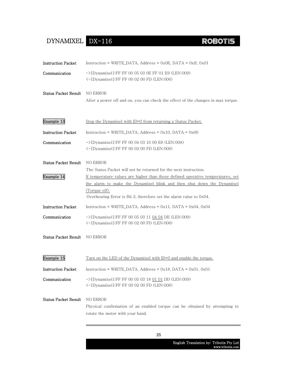 Dynamixel dx-116 | Robotis DX-116 User Manual | Page 26 / 40