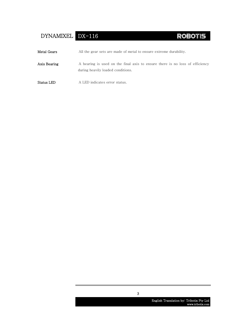 Dynamixel dx-116 | Robotis DX-116 User Manual | Page 4 / 40