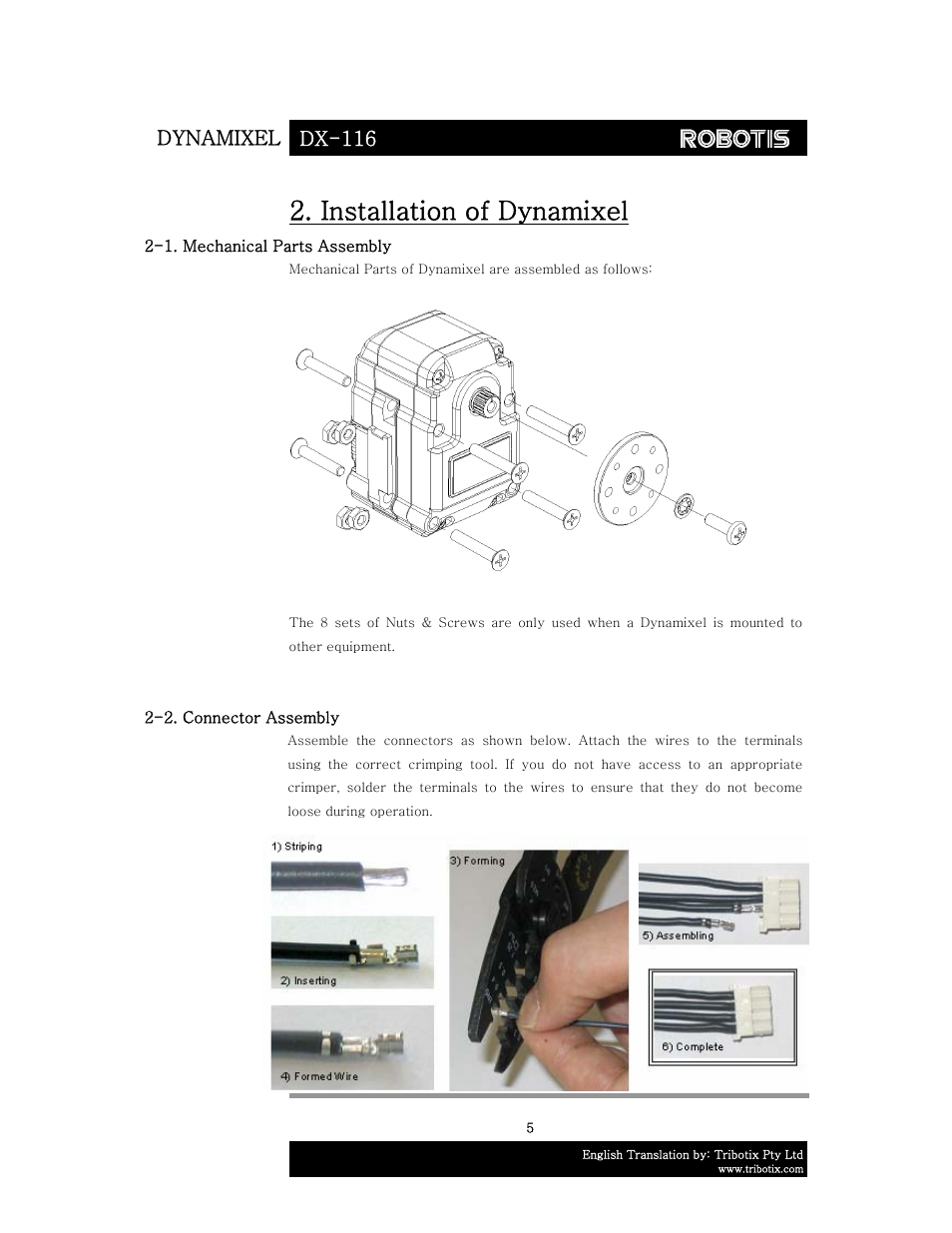 Installation of dynamixel, Dynamixel dx-116 | Robotis DX-116 User Manual | Page 6 / 40