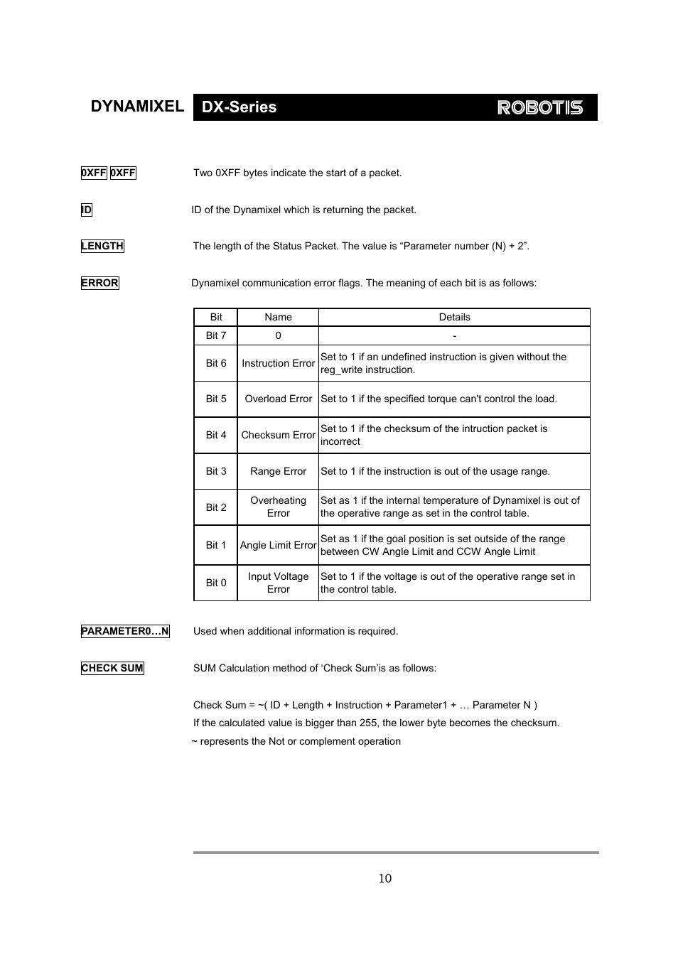 Dynamixel dx-series | Robotis Dynamixel DX-117 User Manual | Page 11 / 43
