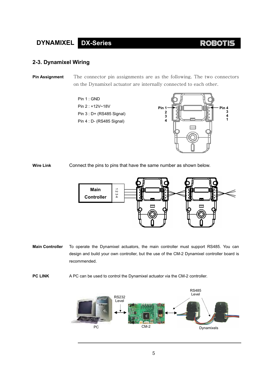 Dynamixel dx-series, 3. dynamixel wiring | Robotis Dynamixel DX-117 User Manual | Page 6 / 43